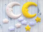 Felt Moon Mobile for Crib Cot Nursery Wall Decor Stars Clouds Baby Shower Gift