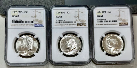 1965, 1966, 1967  SMS KENNEDY HALF DOLLAR SET    ALL NGC  MS67 Cover