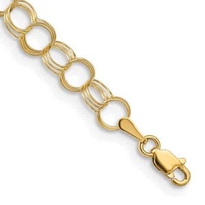 Brazalete de cadena de triple eslabón de oro amarillo sólido de 14 K real; 7 pulgadas; langosta - Imagen 1 de 6