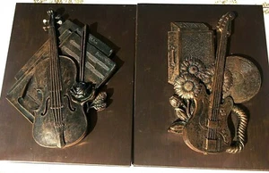 Hammered Copper Wall Art Musical Instruments Flowers Music Vintage - Picture 1 of 5