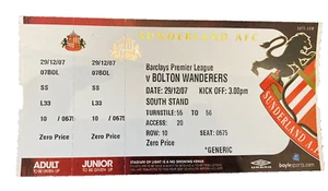 SUNDERLAND V BOLTON WANDERERS - PREMIER LEAGUE - BIGLIETTO PARTITA - 29/12/2007. - Foto 1 di 1