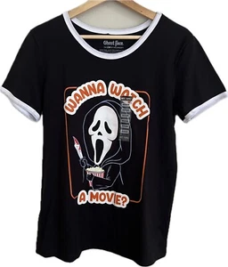 NWT Icon Halloween Ghost Face Scream Wanna Watch a Movie Black T-Shirt Women M - Picture 1 of 9