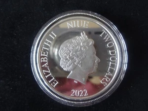 2022 1OZ FINE SILVER PROOF COLOUR NIUE $2 COIN QUEEN PLATINUM JUBILEE. - Picture 1 of 4