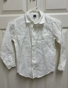 Janie and Jack Boys Size 6 Linen Shirt White Roll Tab Sleeves EUC - Picture 1 of 7