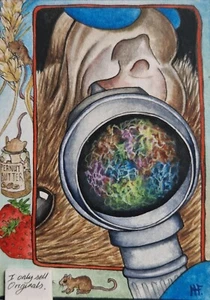Aceo original painting. Signed HF. Scientists map brain of a Mouse. Astonishing! - Picture 1 of 5