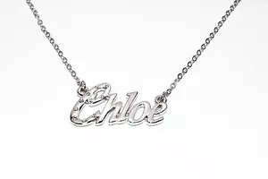 CHLOE Halskette 18 kt Weißgold vergoldet mit Namen - Hochzeitstag Weihnachten - Bild 1 von 3