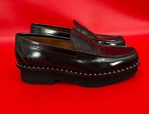 Givenchy Black Patent Leather Silver Studs Wrap Penny Loafers Made Italy EU 40