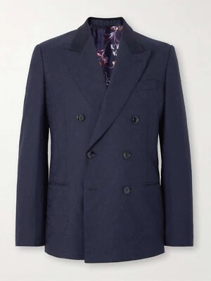 Chaqueta de Traje ETRO $2950 Para Hombre Doble Pecho Lana-Jacquard en Azul Marino 52 IT / 42 EE. UU. Foto 1 de 4