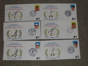 ST VINCENT, BASEBALL HALL OF FAME FDC`S (6) 1989 - Picture 1 of 1