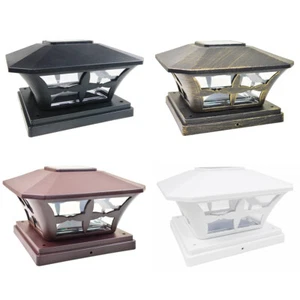8 Black / Bronze / Brown / White 6 x 6 Solar Post Lights Outdoor Cap Fence Lamp - Picture 1 of 26