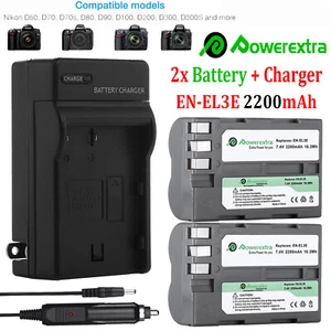 2Pcs EN-EL3e 2200mAh Battery + Charger for Nikon D50 D70 D70s D80 D90 D100 D200 - Picture 1 of 21