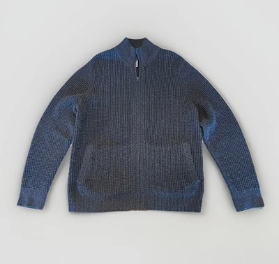 LL Bean Men's Organic Cotton Waffle Sweater Full Zip Medium Blue 508221 - Image 1 of 4