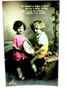 Cuando Yo llegue a Mayor Me Voy a Casar Contigo handkolorierte Echtfoto Postkarte - Bild 1 von 7