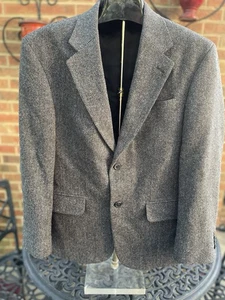 Lands End Tweed Jacket Gray Black Herringbone 50% Wool/50% Lambswool Jacket 40S - Picture 1 of 11