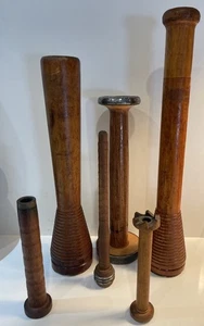 Antique XL Vintage Wooden SPINDLES Industrial Salvage Set of 6 - 14” to 5.5” - Picture 1 of 17