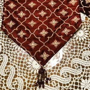 Pier 1 Imports Table Runner Sequin Burgundy Red Gold Beaded Tassels 68" - Picture 1 of 5