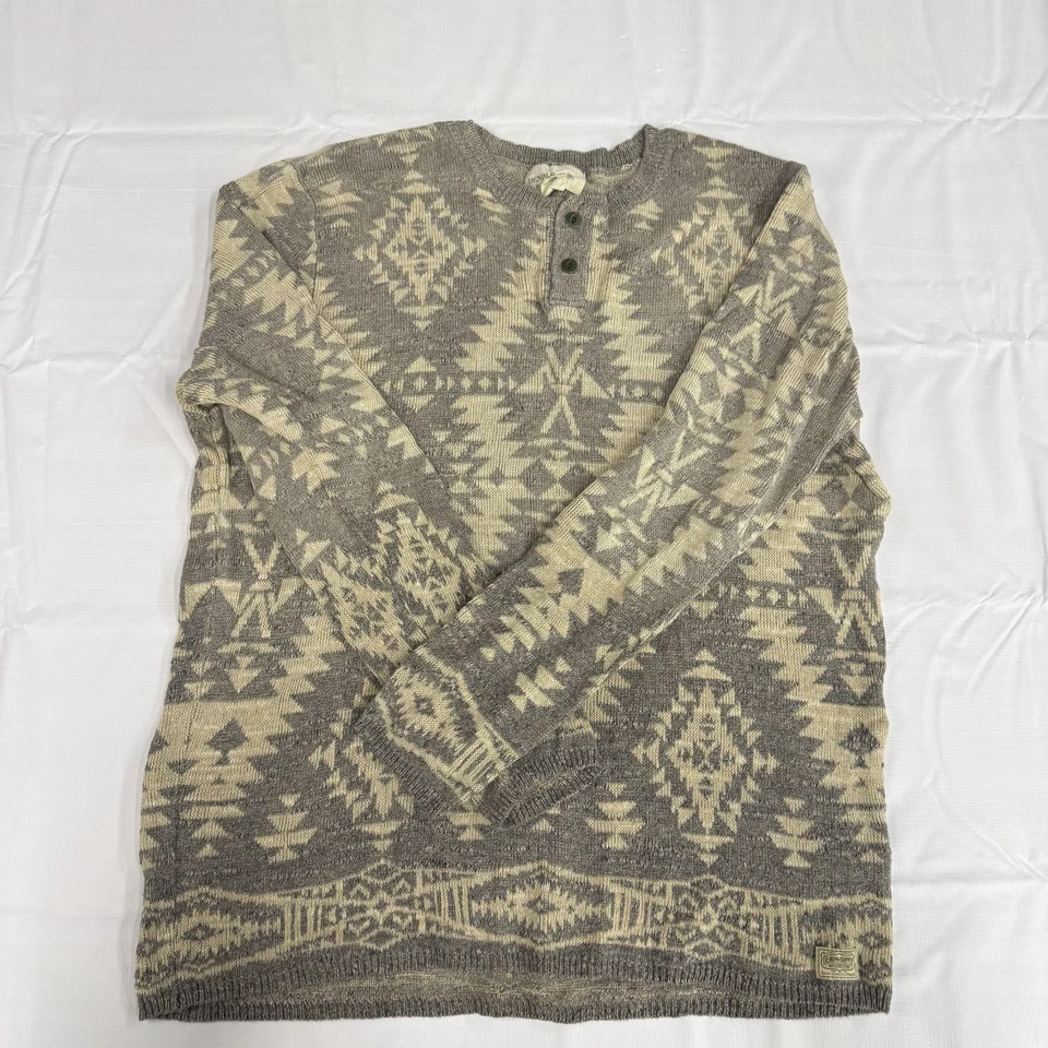 Suéter Denim & Supply Ralph Lauren Para Hombre 2XL Beige Gris Tejido Azteca Henley Tribal Foto 1 de 4