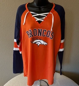 Denver Broncos x Majestic Women's XXL Orange/Blue V Neck NFL Long Sleeve Shirt - Picture 1 of 9