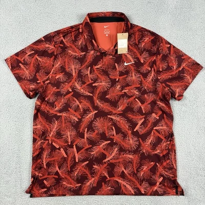 Camisa Polo Nike Para Hombres 3XL Rojo Pino Estampado Completo Tour Rendimiento Dri Fit Foto 1 de 4