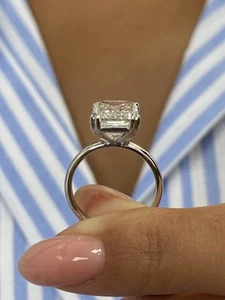 Diamond Solitaire Ring F VS1 Emerald Cut 5 Ct Lab Created 18k White Gold Sz 4-9 - Picture 1 of 11