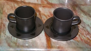 Pfaltzgraff Stoneware Coffee Cup + Saucer, Midnight Sun, Black, Matte, U.S.A. - Picture 1 of 6