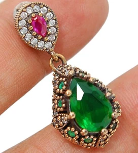 Ottoman Empire Style 4CT Treated Emerald 925 Sterling Silver Pendant S1-9 - Imagen 1 de 2