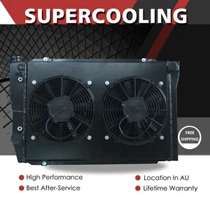 Radiador de aluminio negro y cubierta de ventilador para Ford Falcon XC XD XE XF V8 6 cilindros AT 73-83 - Imagen 1 de 8