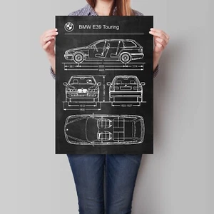 BMW E39 Touring Poster Car Retro Vintage Blueprint Art - Picture 1 of 5