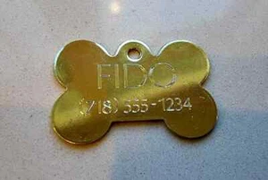 PET TAGS BONE (5.5cm) ID SOLID BRASS 2 SIDE DIAMOND ENGRAVE DOG CAT NAME TAG - Picture 1 of 1