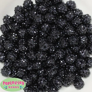 12mm Black Resin Rhinestone Bubblegum Beads Lot 40 pc.chunky gumball - Picture 1 of 1