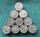 Lot of 50 wartime nickels. Used. Made from some silver in these years.