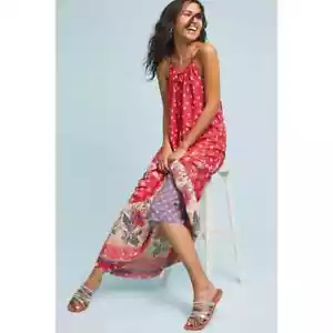 Maxi Vestido MAEVE Talla Mediana Anthropologie Kira Impreso Rojo Púrpura Boho Fluido - Imagen 1 de 11