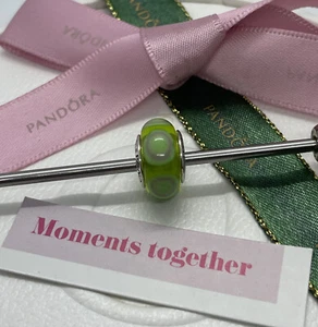 Pandora "Green Stepping Stones" Murano Glass Bead - 790913 - retired Genuine Ale - Picture 1 of 9