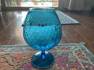 Vtg MCM 60's Empoli Italy Blue Teal Diamond Optic Lg Brandy Snifter Grannycore - Picture 1 of 9
