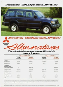 Mitsubishi Shogun GLX Alternatives Finance 1994-95 UK Single Sheet Brochure - Picture 1 of 2