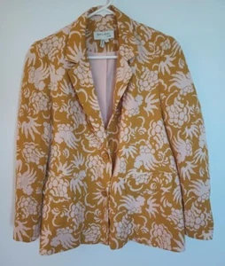 ANTHROPOLOGIE SEE U SOON WOMEN'S BLAZER MUSTARD PRINT LONG SLEEVE SIZE SMALL - Picture 1 of 6