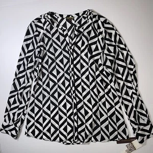 Dana Buchman Women's Geometric Black And White Print Button Up Blouse Sz 8 NWT - Picture 1 of 7