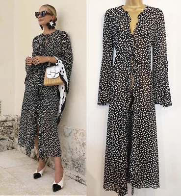 Zara Polka Dot Flowing Kimono With Ruffles Jacket Over Dress Long Top Size S - Image 1 of 4