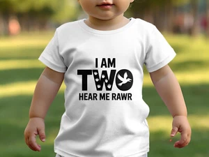 Boys 2nd Birthday T-Shirt I Am Two Hear Me Rawr White Boys Birthday Shirt Dino - Picture 1 of 5