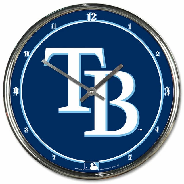 MLB  Tampa Bay Rays 12" Round Chrome Wall Clock Fan Cave Decor - Image 1 of 1