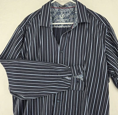 Bugatchi Uomo Mens Shirt Blue Size XL Striped Classic Fit Flip Cuffs Long Sleeve - Image 1 of 4
