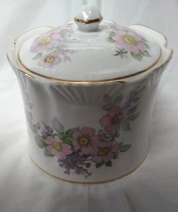 Vtg Galway, IRELAND Royal Tara Fine Bone China Biscuit Jar w/lid pink and lilac - Picture 1 of 9