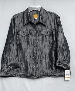 Ruby Rd Womens Black Grey Silver Metallic Ribbed Jacket Size 24 - NEW - Picture 1 of 16