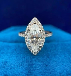 2.10Ct IGI E-VS1 Lab Grown Diamond Halo Wedding Ring For Women 14K White Gold - Picture 1 of 6