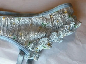 Blue Lace Garter Belt With Yellow Flowers Green Leaves Adjustable 28.5”-29.5” - Picture 1 of 12