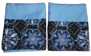 2 Azure Blue Pillowcases.  19.5 X 32 Stan/queen Multi Color Blue Shades On Cuff - Picture 1 of 6