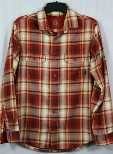 Men's Eddie Bauer First Accent Medium Plaid Flannel Shirt Red Orange Polyester  - Picture 1 of 9
