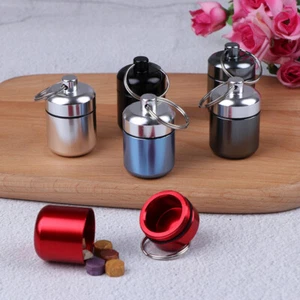 Mini Waterproof Aluminum Alloy Pill Box Case Bottle Holder Container Keychain - Picture 1 of 17