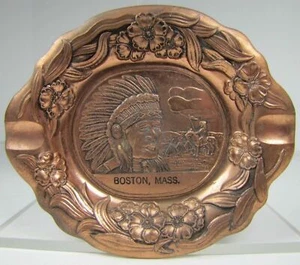 BOSTON MASS Old Souvenir Tray Ashtray Ornate High Relief Card Tip Trinket INDIAN - Picture 1 of 12