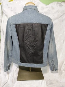 Harley Davidson Blue Denim Jeans Biker Jacke mit Leder Adler Rücken Damen XL - Bild 1 von 15